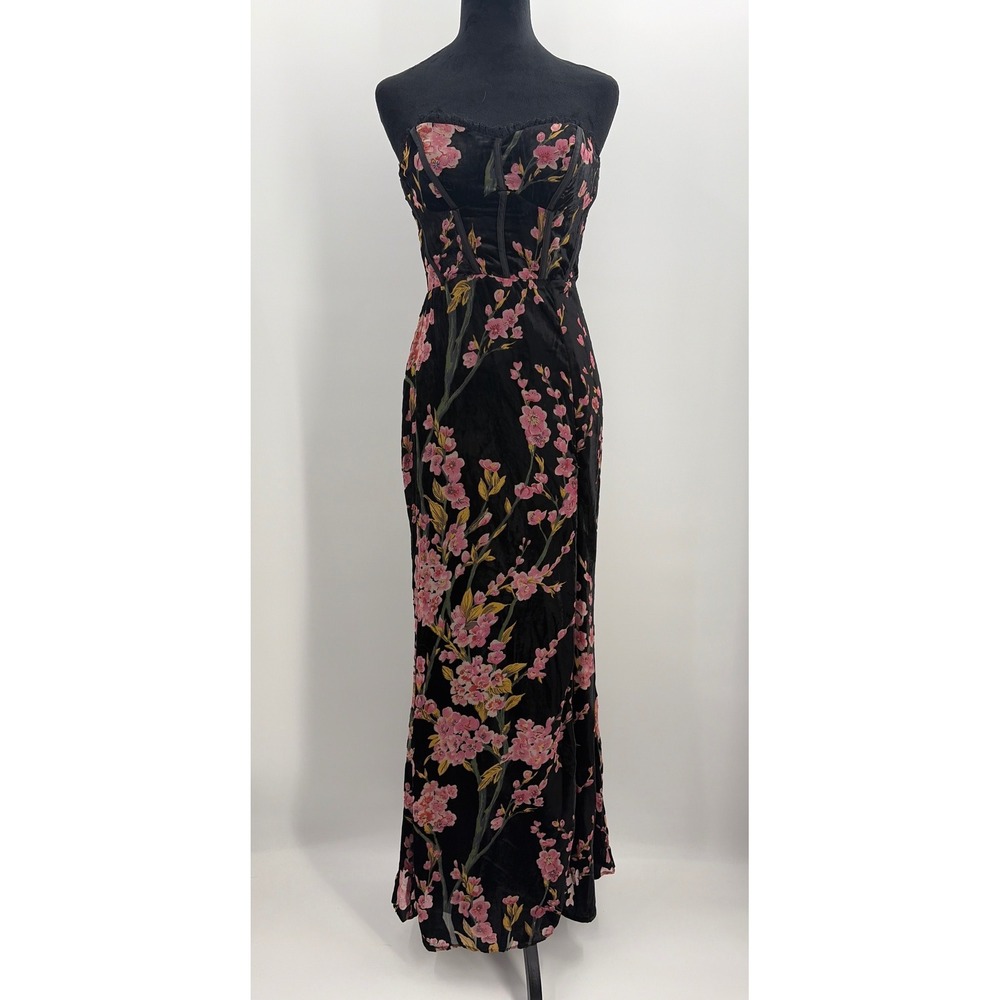 Lulus Luxurious Allure Black Floral Burnout Velvet Strapless Maxi Dress Small NW - Picture 5 of 13